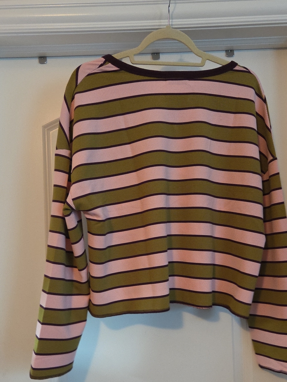 NWOT State Of Fashion Boutique Striped V-Neck Long Sleeve Waffle Knit Medium - Picture 5 of 8